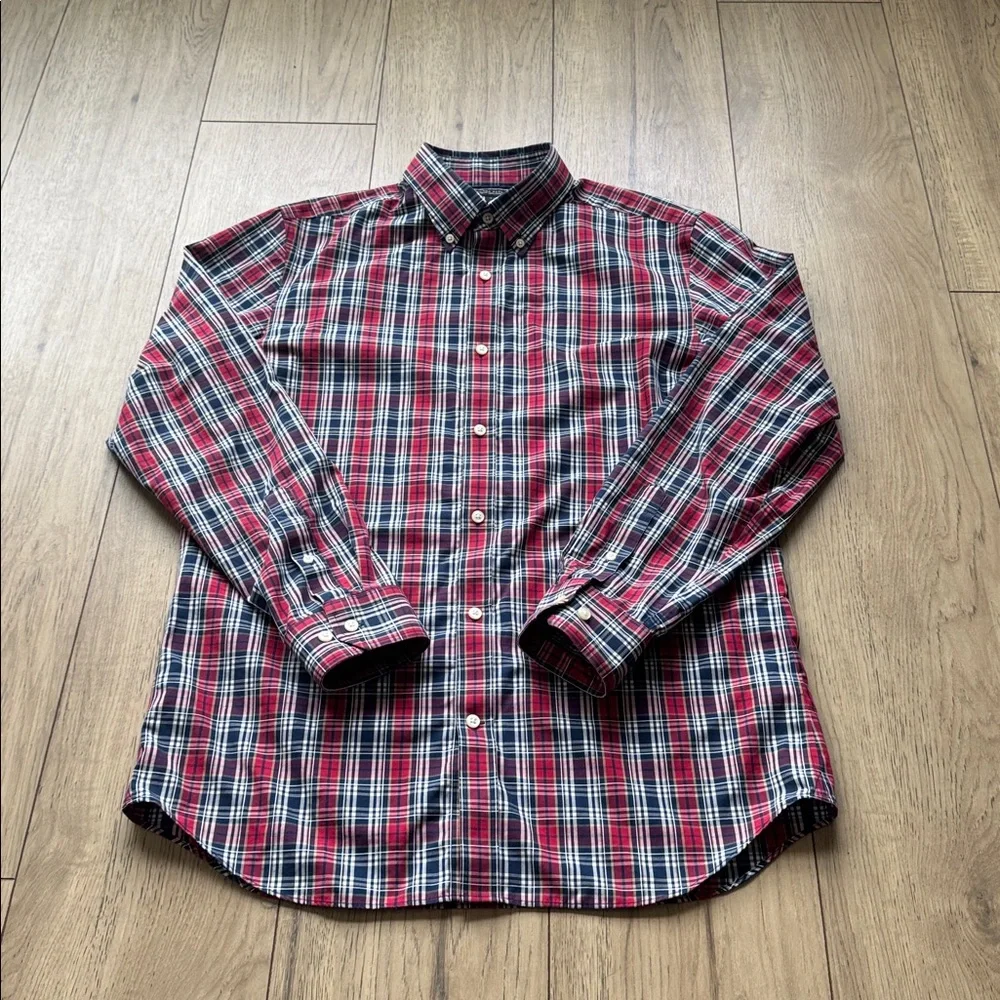 Banana Republic Non-Iron Tailored Slim Fit Red and Blue Plaid Button Down Large